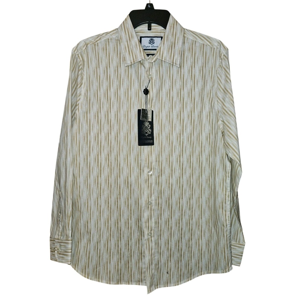 English Laundry Safari Mens M Cream Brown Slim Fit Button Up Shirt NWT Flip Cuff